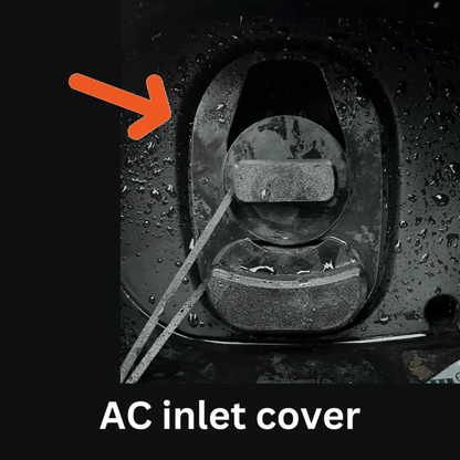 Electric vehicle charge port dust and moisture cover with low profile and swivel handle