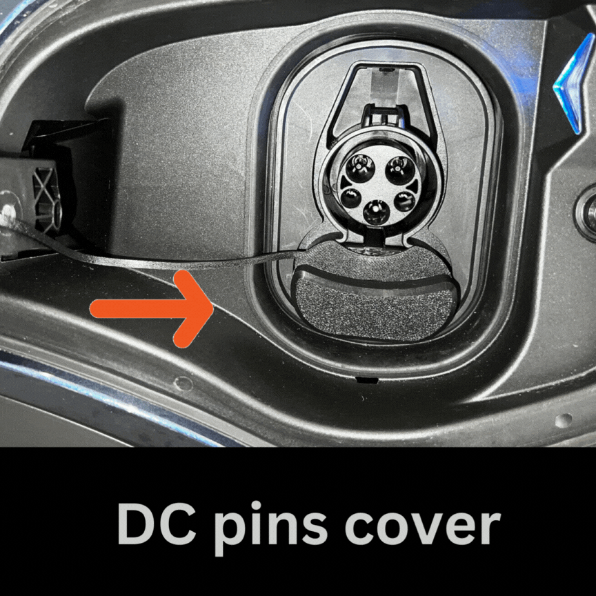 Electric vehicle charge port dust and moisture cover with low profile and swivel handle